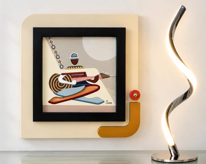 Abstract Geometric Guitarist Wooden Wall Art Cubist Musician Wall Sculpture