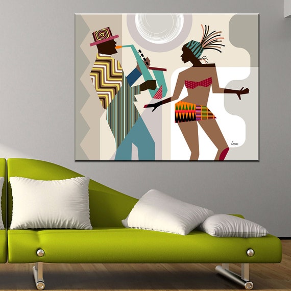 African American Wall Art African Painting African Decor Black Art Dance Gift Dancing Queen Saxophone Art Music Poster Music Decor