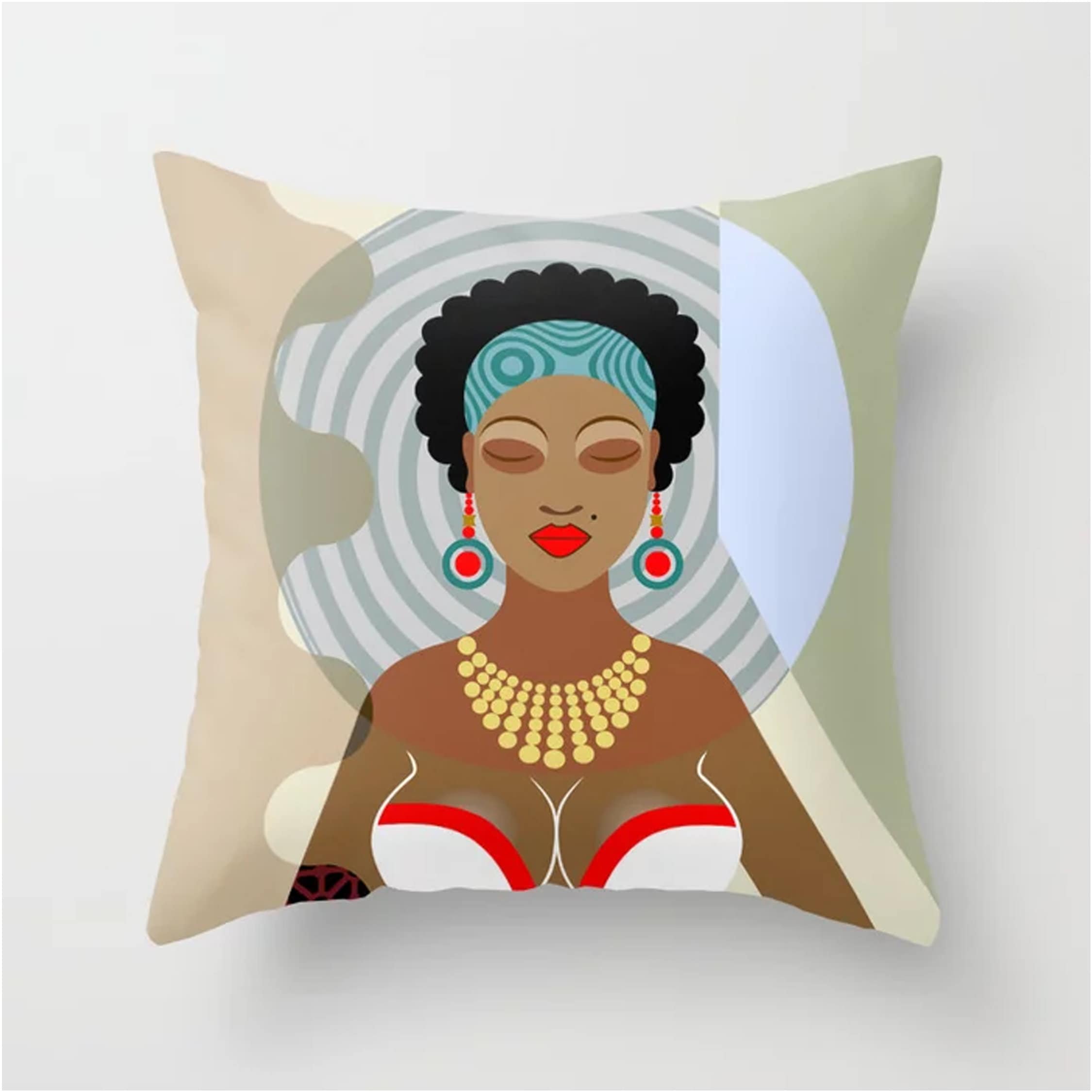 African Woman Cushion, Afro Girl Black Diva Pillow