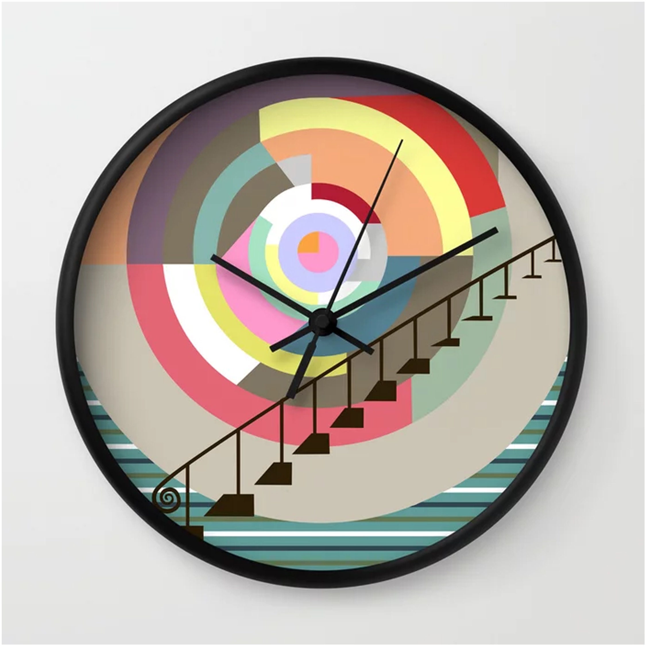 Colorful Wall Clock, Abstract Geometric Decor Art Print