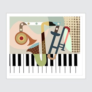 Saxophone Piano Trumpet Music Art Print Decor
