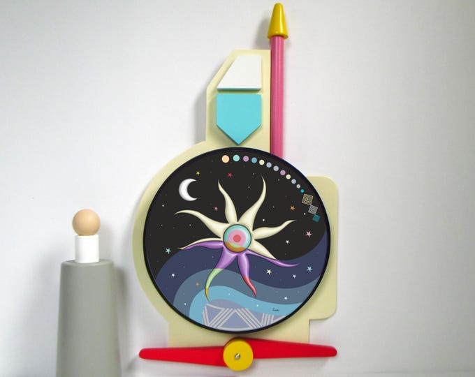 Starlight Wall Art Abstract Cubist Wooden Sculpture Colourful Pop Art Galaxy on Black Inspirational Cosmic Decor with Moon and Stars