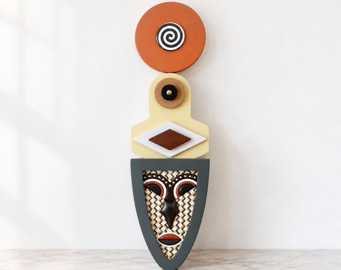 Abstract African Mask Wall Sculpture: Afrocentric Tribal Wall Decor Modern Cultural Statement Piece
