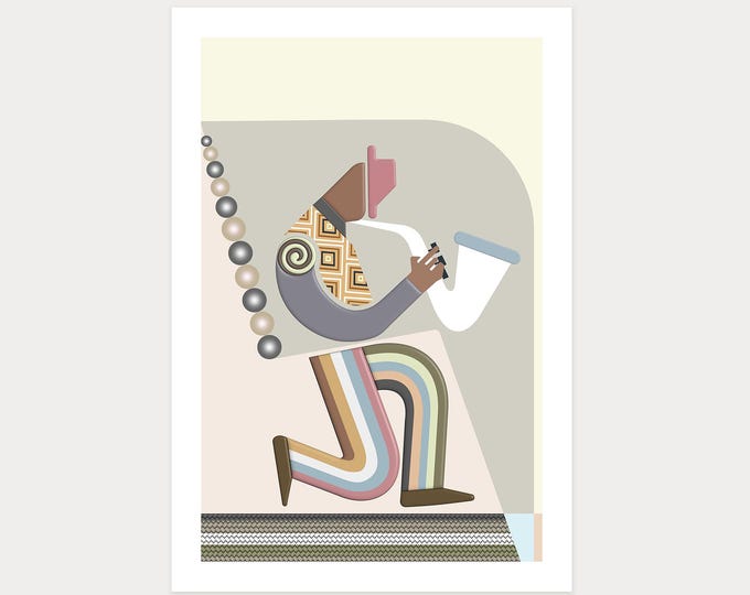 Limited Edition Jazz Art Print: Saxophone Wall Decor Abstract Cubist Music Modern Painting