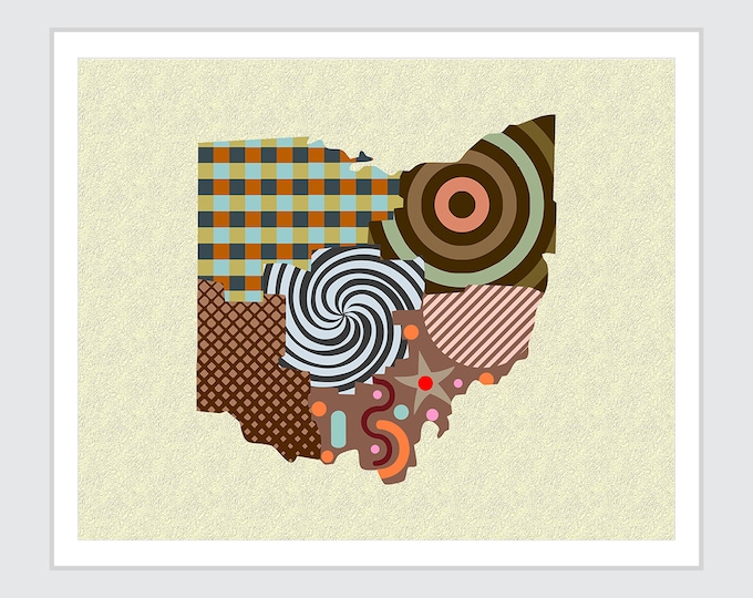 Ohio State Decor Art, USA Abstract Map Design