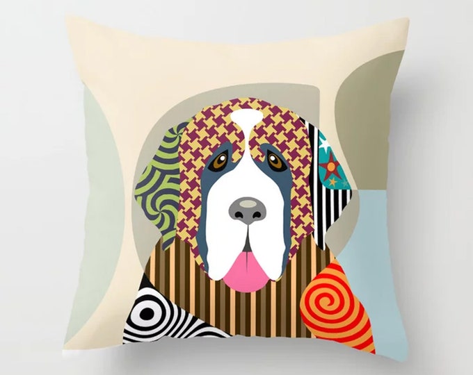 Saint Bernard Pillow, Dog Cushion Puppy Pop Art