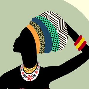 African Woman Wall Art, Black Girl Home Décor Afrocentric Girl Ethnic Painting Geometric Design image 5