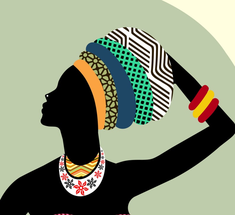 African Woman Wall Art, Black Girl Home Décor Afrocentric Girl Ethnic Painting Geometric Design image 5