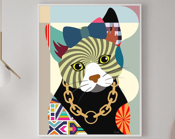 Cat Portrait Print Painting Abstract Kitty Poster Pop Art Kitten Decor Cat Lover Gift