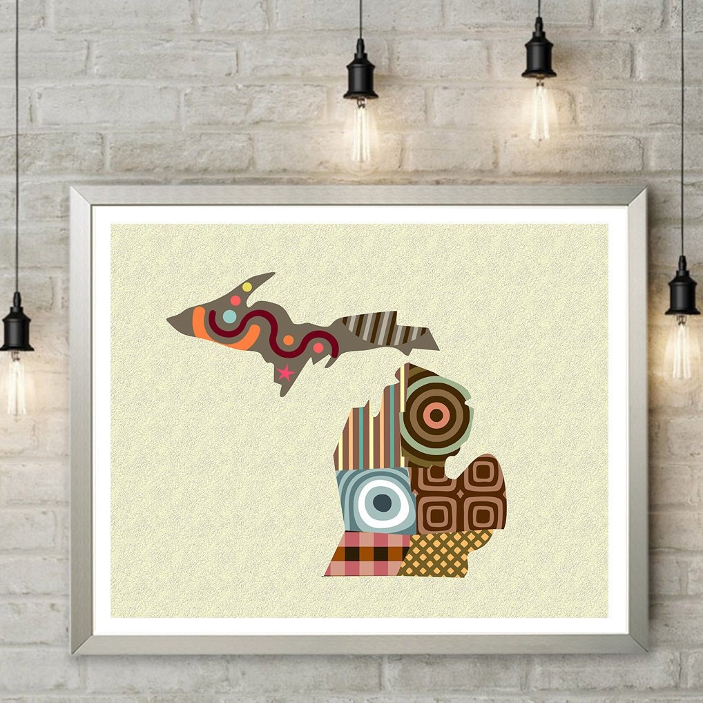 Michigan Map Art Print, USA State Wall Decor