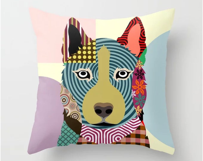 Siberian Husky Pillow, Sibe Dog Pop Art Cushion Pet Décor