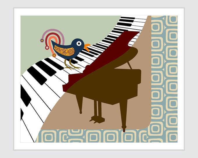Nightingale Bird Abstract Music Painting Art
