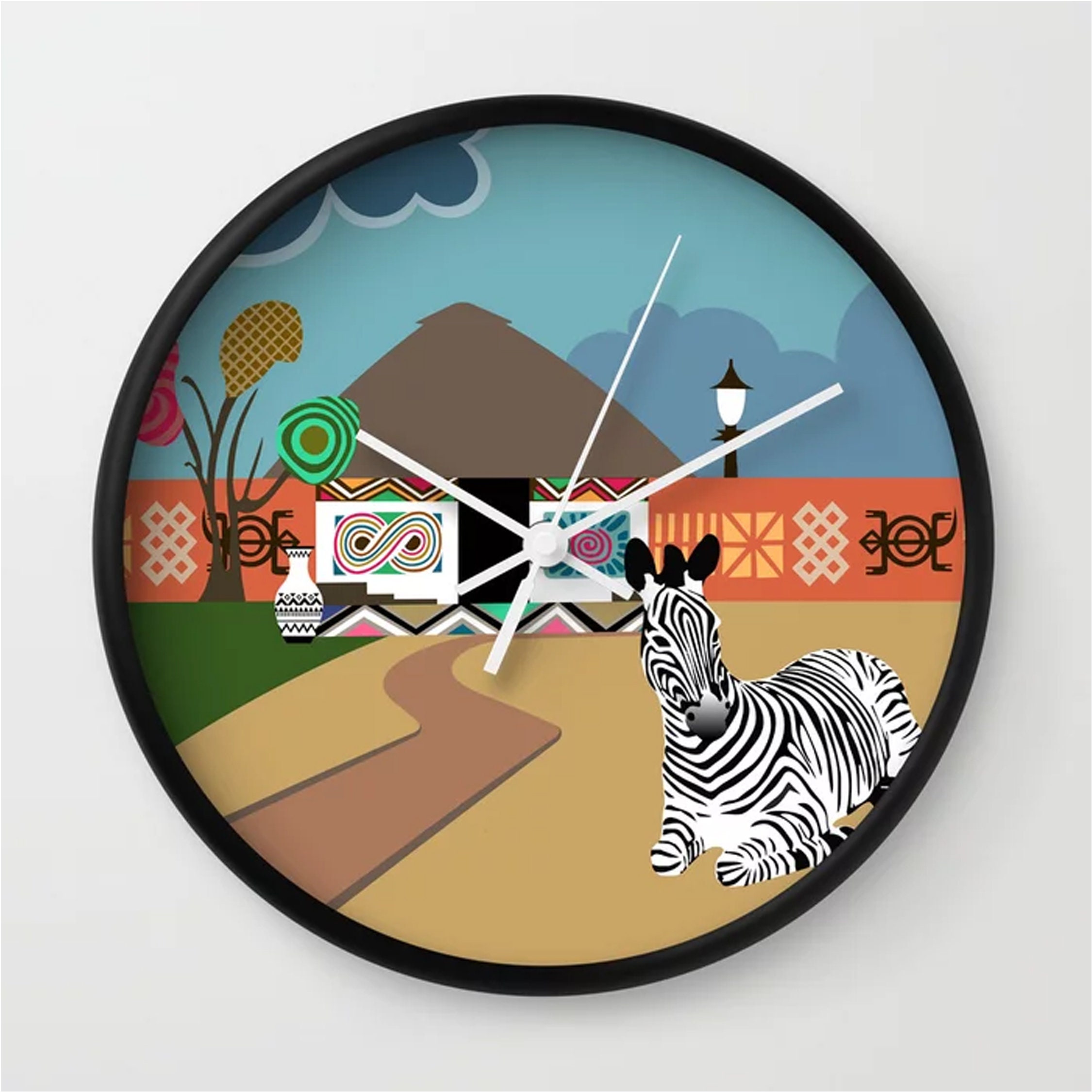 African Wall Clock, African Safari Print Afrofuturism Painting Home Décor
