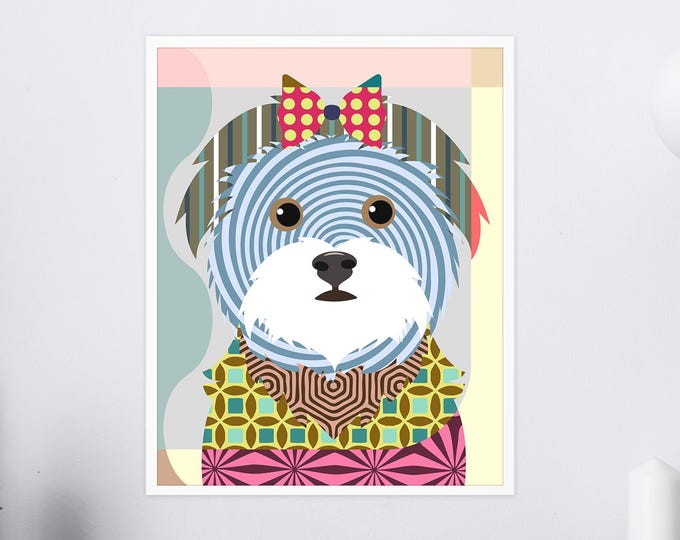 Maltese Dog Pop Art Print Poster Puppy Portrait Dog Lover Gift