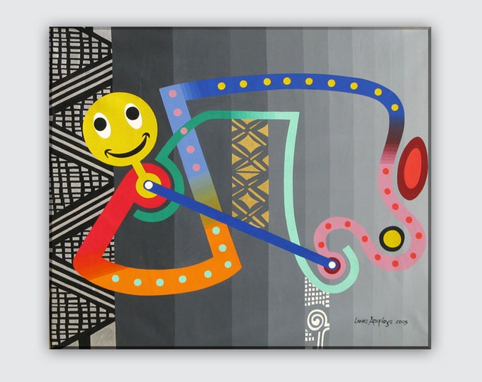 Original Large Abstract Pop Art, Geometric Wall Art, Smiley Face Art, Original Cubist Painting, Colorful Painting, Inspirational Art Canvas