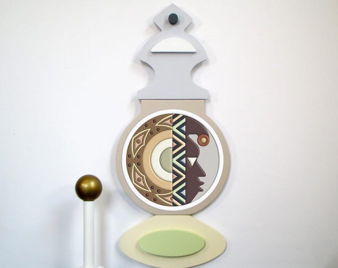 Abstract Cubist African Mask Wall Sculpture  Circular Wooden Tribal Art Boho Modern Home Decor in Earth Tones