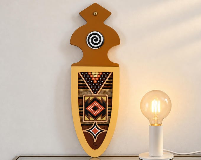 Modern African Wall Decor Wood: Afrocentric Sculpture Tribal Geometric design