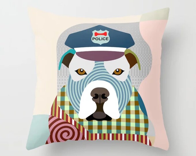 Pit Bull Pillow, Bully Dog Cushion Hipster Pet Portrait