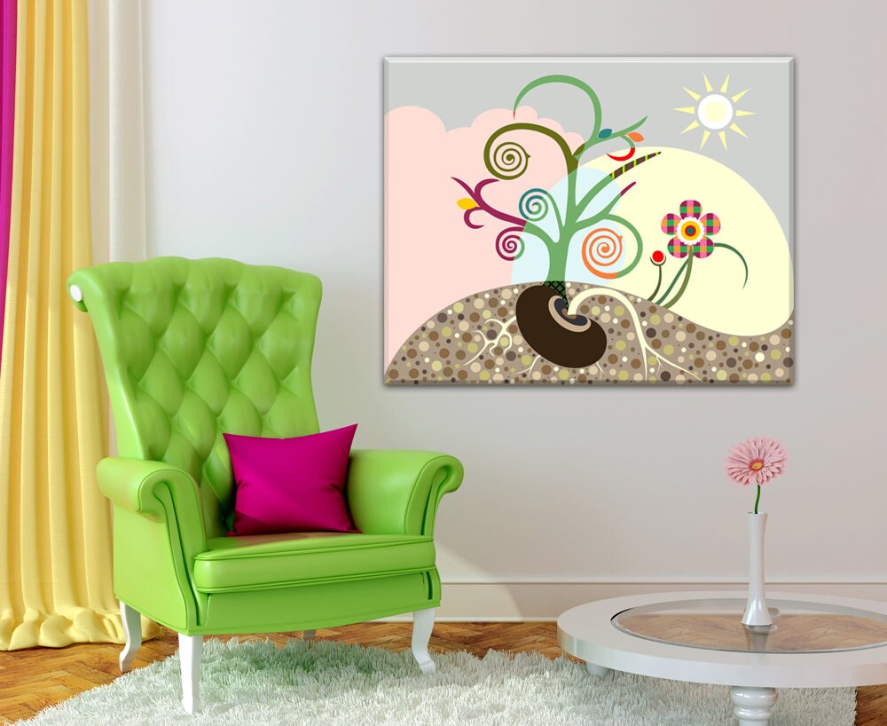 Canvas Tree Art, Inspirational Wall Art, Abstract Tree Flower Painting