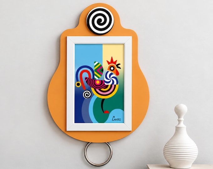 Colorful Rooster Decor Geometric Chicken Print,  Modern Farmhouse Gift Kitchen Accent, Contemporary Bird Art