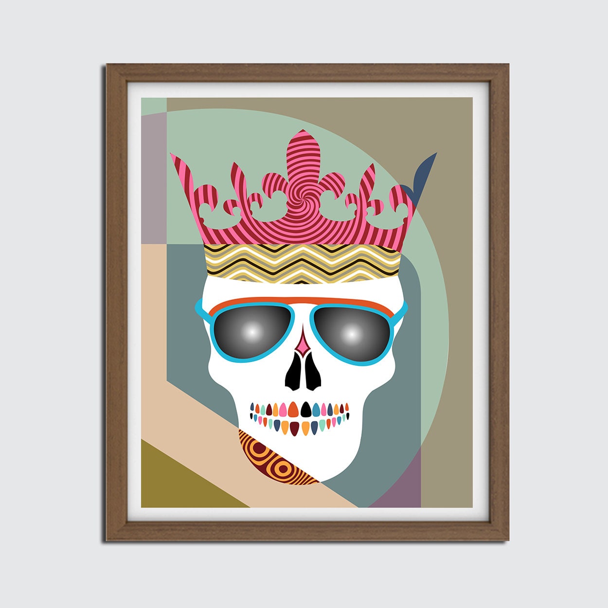 Skull Crown Wall Art Print Painting, Halloween Skeleton Decor