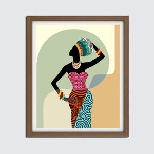 African Woman Wall Art, Black Girl Home Décor Afrocentric Girl Ethnic Painting Geometric Design image 9