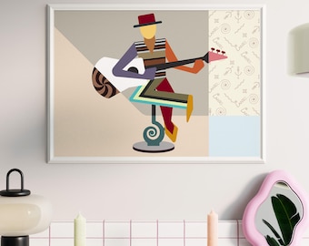 Minimalist Cubist Jazz Wall Art Modern Musician Canvas Print Contemporary Geometric Music Fine Decor