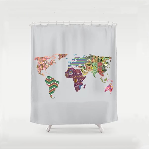 World Map Shower Curtain Etsy
