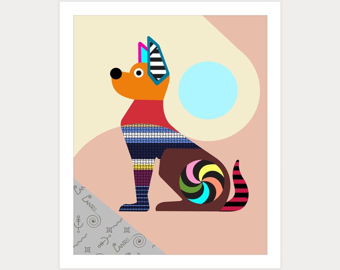 Pointed Ear Pup Geometric Dog Art Print, Colorful Pop Art Canvas Home Decor