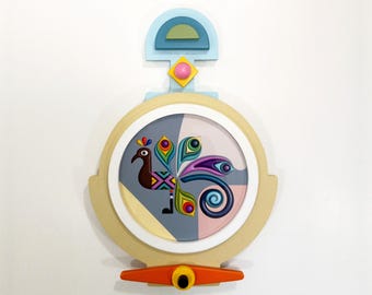 Abstract Geometric Peacock Wall Art | Pop Art Wooden Sculpture, Limited Edition Decor