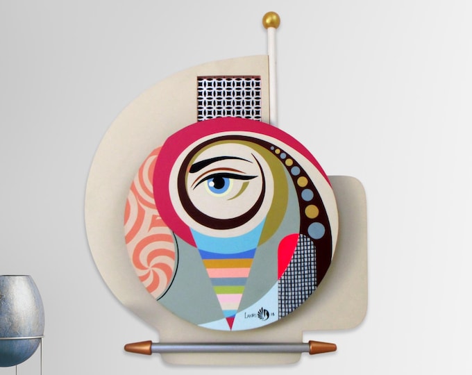 Unique Wall Sculpture Original Abstract Acrylic Painting One Of A Kind Art Colourful Cubism 3D Wooden Decor