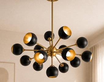 Luxury Mid Century Sputnik Black Brass Globe Pendant Ceiling Fixture Handmade Dining Living Bedroom