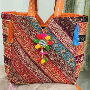 Embroidered Ethnic Boho Tote Bag, Handmade Patchwork Shoulder Bag