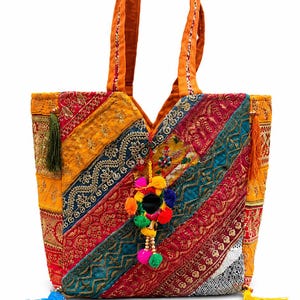 Handmade Banjara Tote Bag, Embroidered Patchwork Shoulder Bag Gift For Women