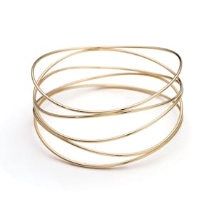 18k/14k/10k Massivgold, aufwendiges Wellenmuster, fünfreihiges Armband, modernes Manschettenarmband, einzigartiges Schmuckstück zum Kombinieren, perfektes Jahrestagsgeschenk für Frauen und Ehefrauen