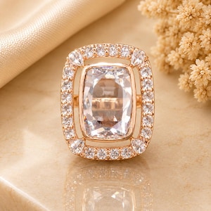 Bague imposante en or massif 14 carats, sertie de diamants taille rose, de rubis et de moissanite, bague de luxe faite à la main.