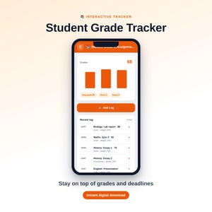 Student Planner & Grade Tracker | Interactive GPA Calculator, Assignment and Exam Log | Digital College Planner