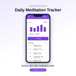 Meditation Tracker & Mindfulness Journal | Interactive Session and Streak Log | Digital Wellness Planner
