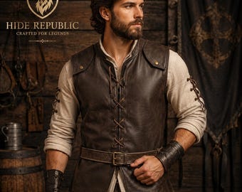Gilet medievale da uomo in pelle / Gilet da guerriero vichingo / Costume LARP rinascimentale / Giubbotto gotico in pelle / Gilet fantasy per cosplay fatto a mano