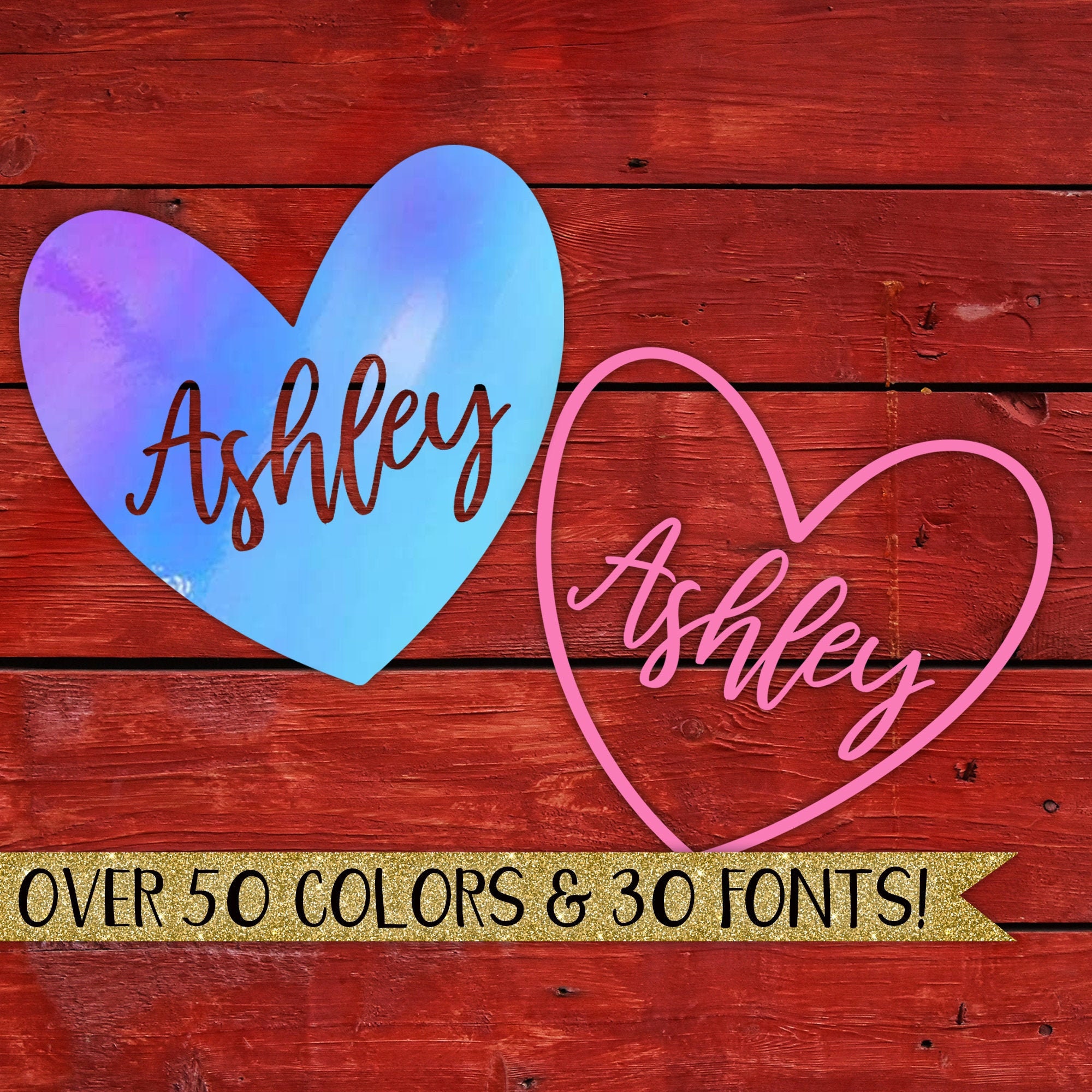 Heart Decal Heart Name Sticker Personalized Heart Decal Custom Etsy