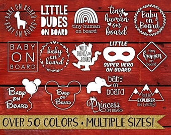 Baby on Board Decal Sticker Car Decal Kids Little Dudes Tiny Human Wild Things Mickey Mouse Princess on Board Little Explorer Super Hero