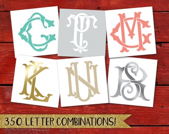 Calcomanía con monograma de dos letras, calcomanía con monograma de dos letras, monograma de pareja, monograma personalizado con iniciales dobles, monograma de boda, calcomanía con iniciales