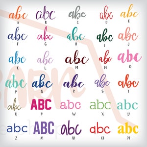 May include: A chart with the letters "abc" in different colors and fonts. The letters are arranged in a grid with each letter in a different color. The colors include red, orange, yellow, green, blue, purple, pink, brown, and gray.