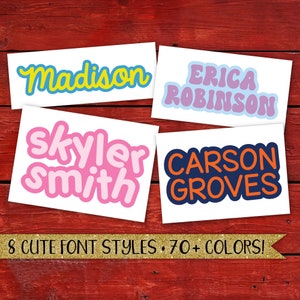 Bubble Name Decal, Vinyl Name Labels, Kids Name Stickers, Vinyl Name Decal Layered, Vinyl Name Water Bottle Kids Bubble Letter Fun Colorful