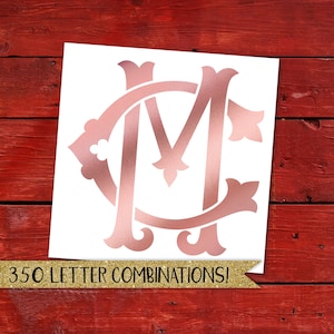 Calcomanía con monograma de dos letras, calcomanía con monograma de dos letras, monograma de parejas, monograma personalizado con iniciales dobles, calcomanía de vinilo con monograma de 2 letras para automóvil