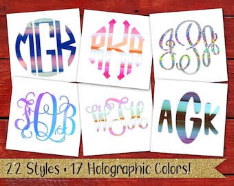 Holographic Monogram Sticker, Holographic Monogram Decal, Holographic Monogram Car Decal, Vinyl Monogram, Rainbow Monogram, Shiny Monogram