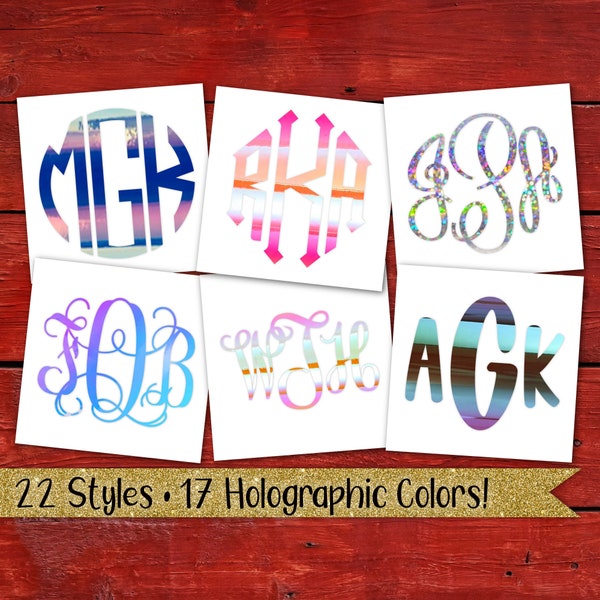 Holographic Monogram Sticker, Holographic Monogram Decal, Holographic Monogram Car Decal, Vinyl Monogram, Rainbow Monogram, Shiny Monogram