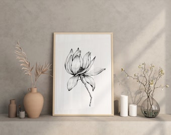 Printable Flower Sketch, Pen and Ink Drawing, Floral Sketch, Flower Art Print, Digital Download, Botanical Wall Art, Nature Poster, Art