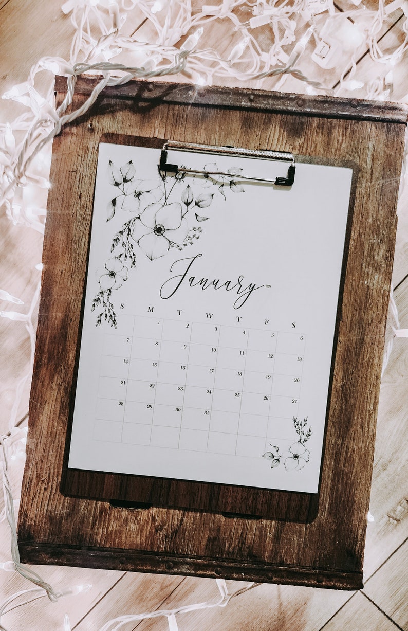 2024 Wall Calendar Floral Wall Calendar 2024 Calendar Clipboard Wall Calendar Monthly Calendar 2024 Christmas Gift For Her image 1