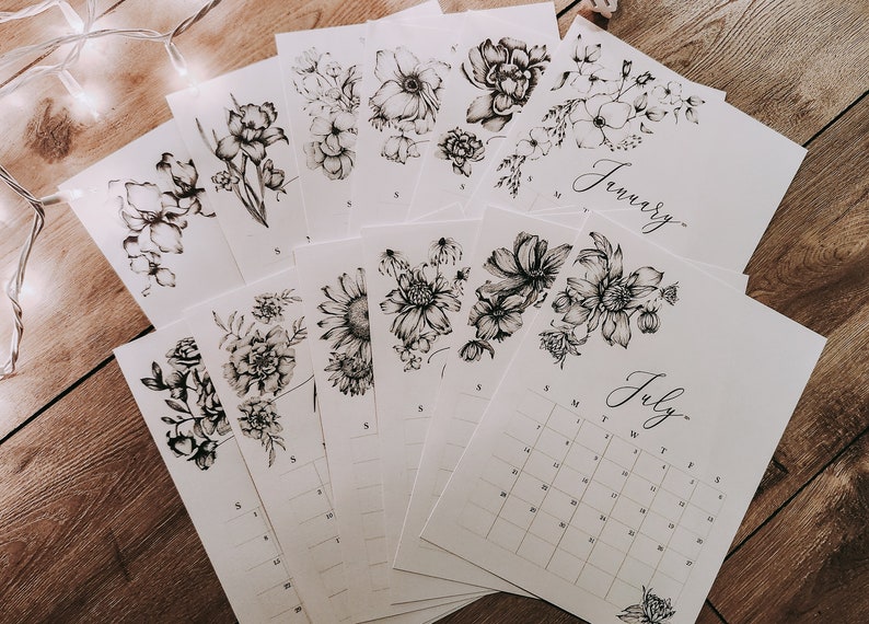 2024 Wall Calendar Floral Wall Calendar 2024 Calendar Clipboard Wall Calendar Monthly Calendar 2024 Christmas Gift For Her image 2